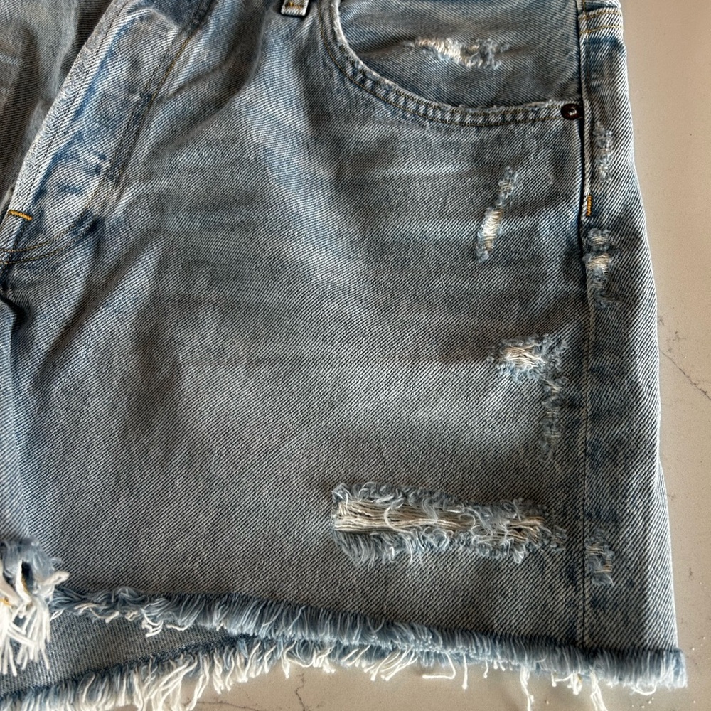 Agolde Blue Jean Shorts Frayed Hem - Picture 2 of 5
